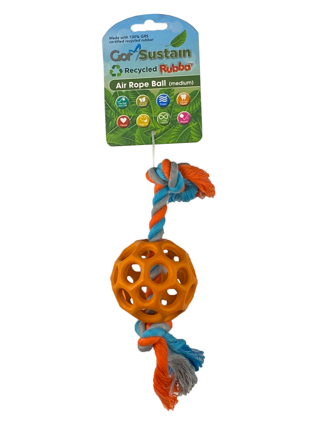 Gor Pets Sustain Rubba Air Rope Ball - Medium (6.5cm) - Orange