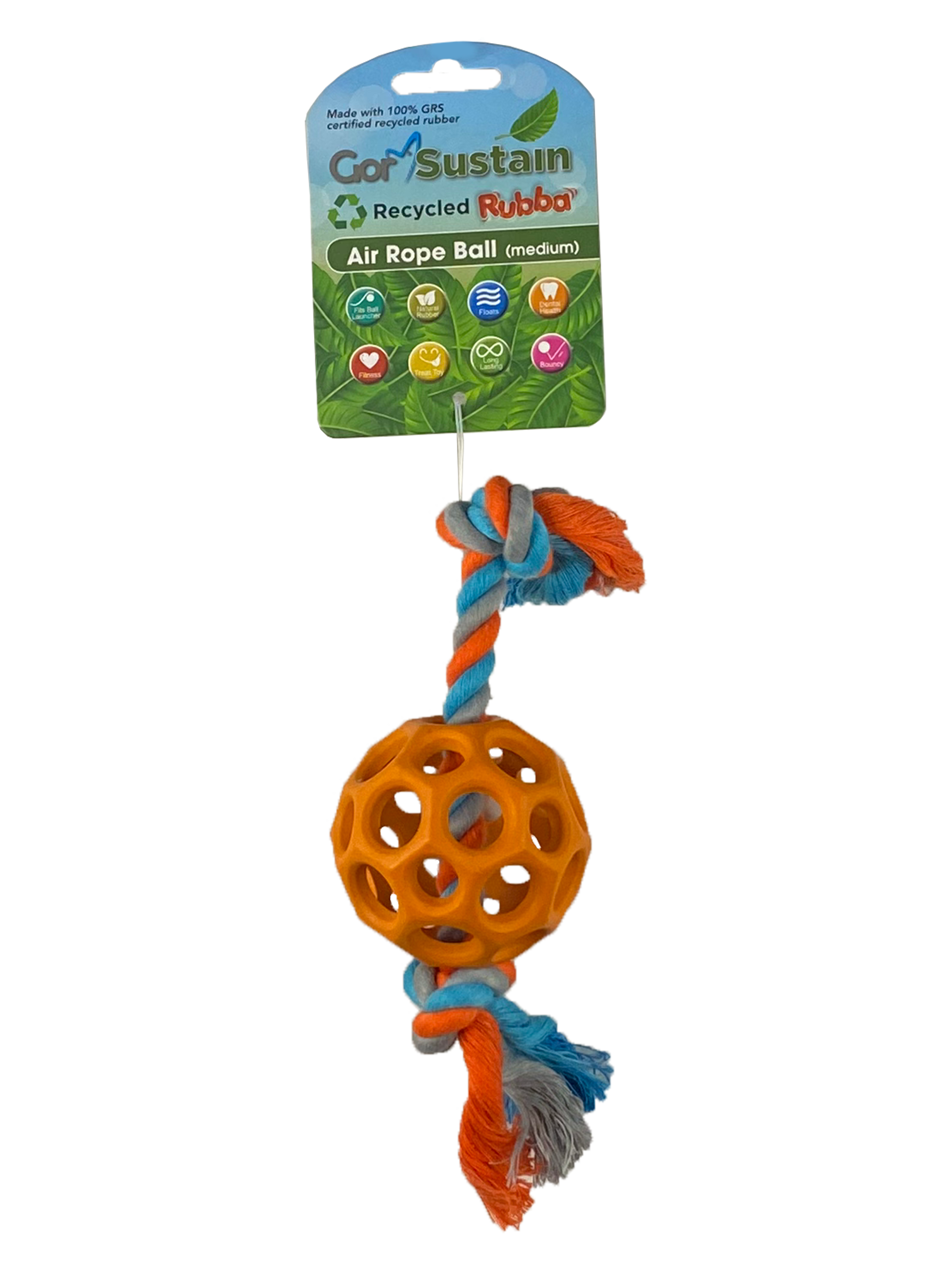 Gor Pets Sustain Rubba Air Rope Ball - Medium (6.5cm) - Orange