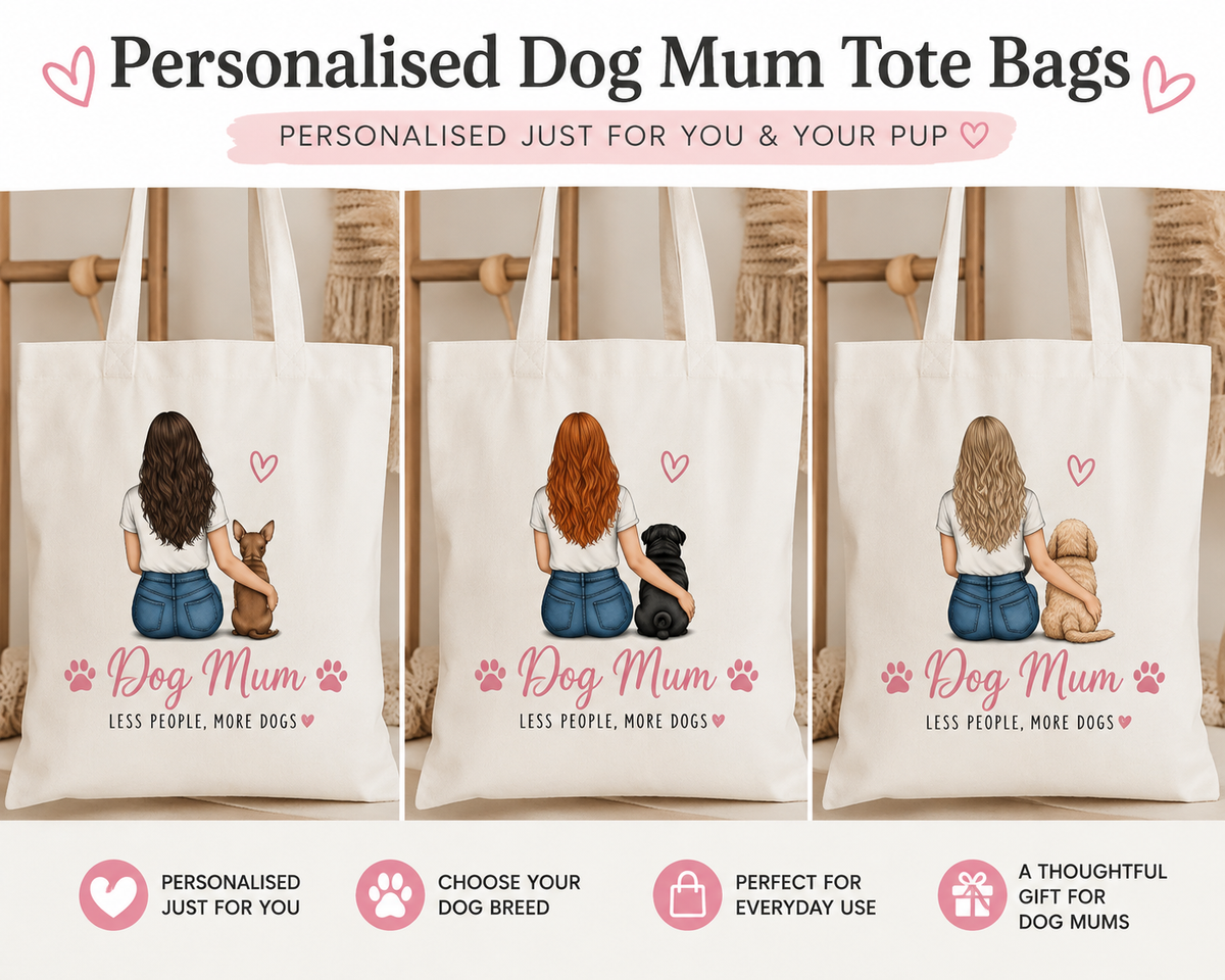 Personalised dog mum tote bags