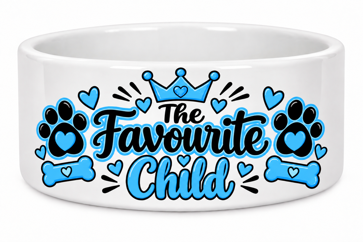 The Favourite Child” Dog Bowl – Blue