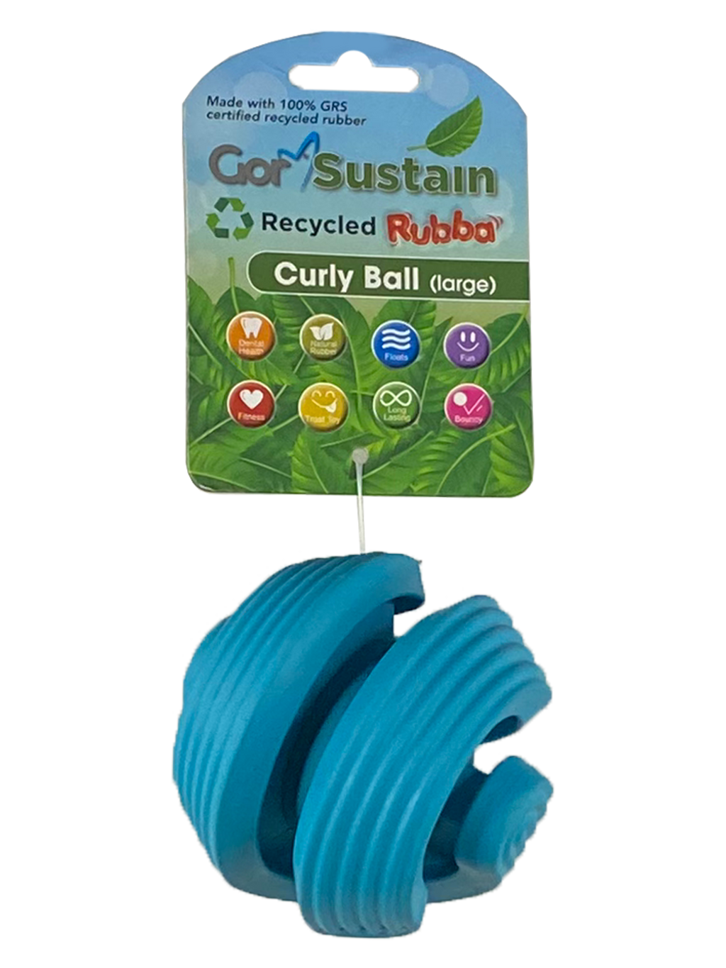 Gor Pets Sustain Rubba Curly Ball Large 10.5cm - Blue
