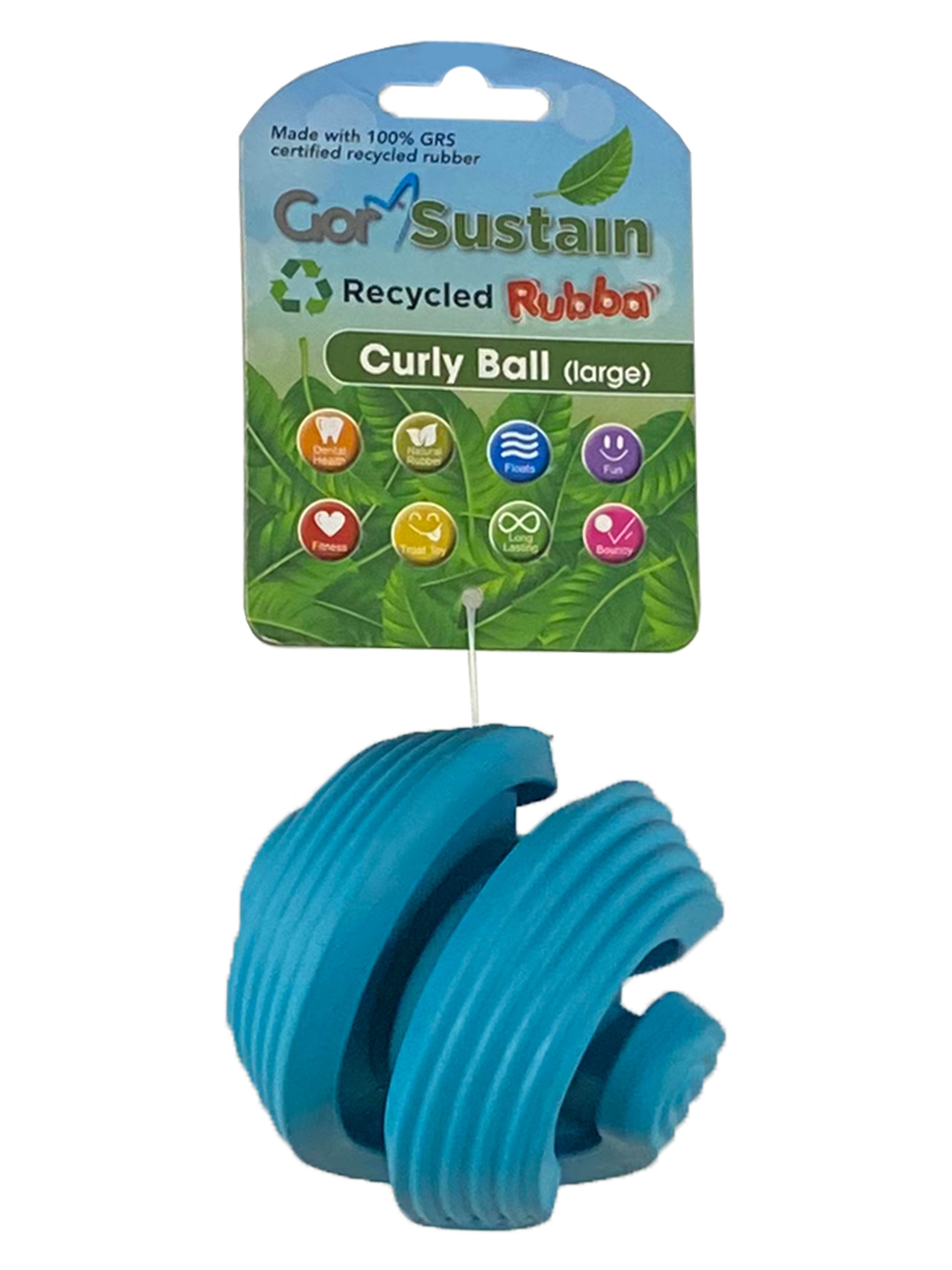 Gor Pets Sustain Rubba Curly Ball Large 10.5cm - Blue