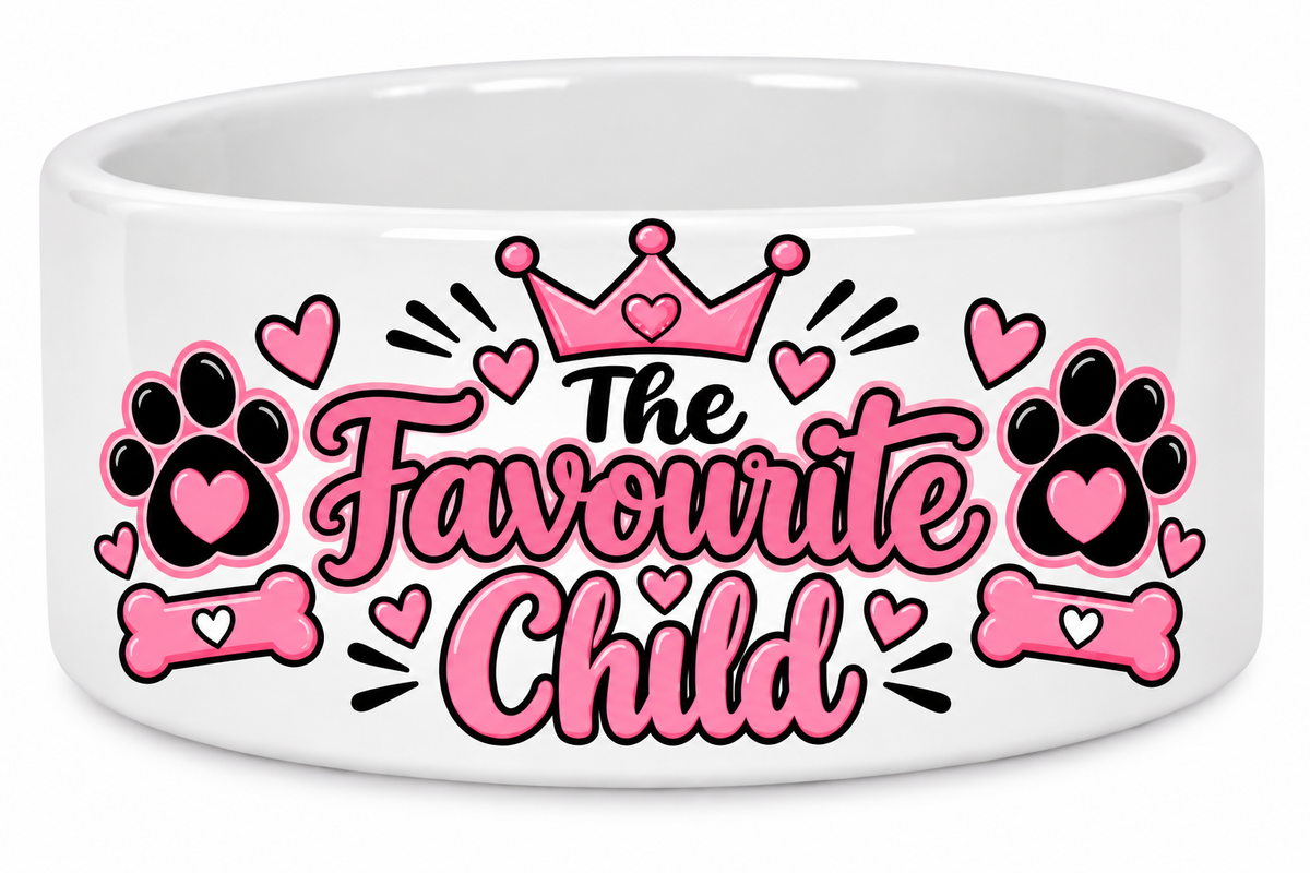 The Favourite Child” Dog Bowl – Pink