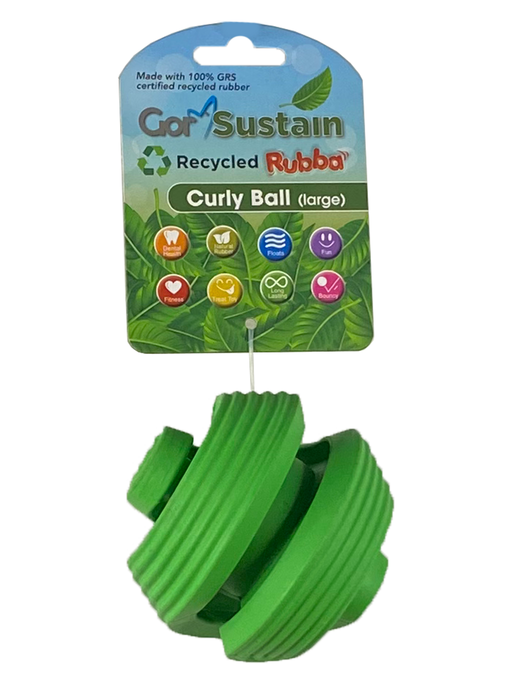 Gor Pets Sustain Rubba Curly Ball Large 10.5cm - Green