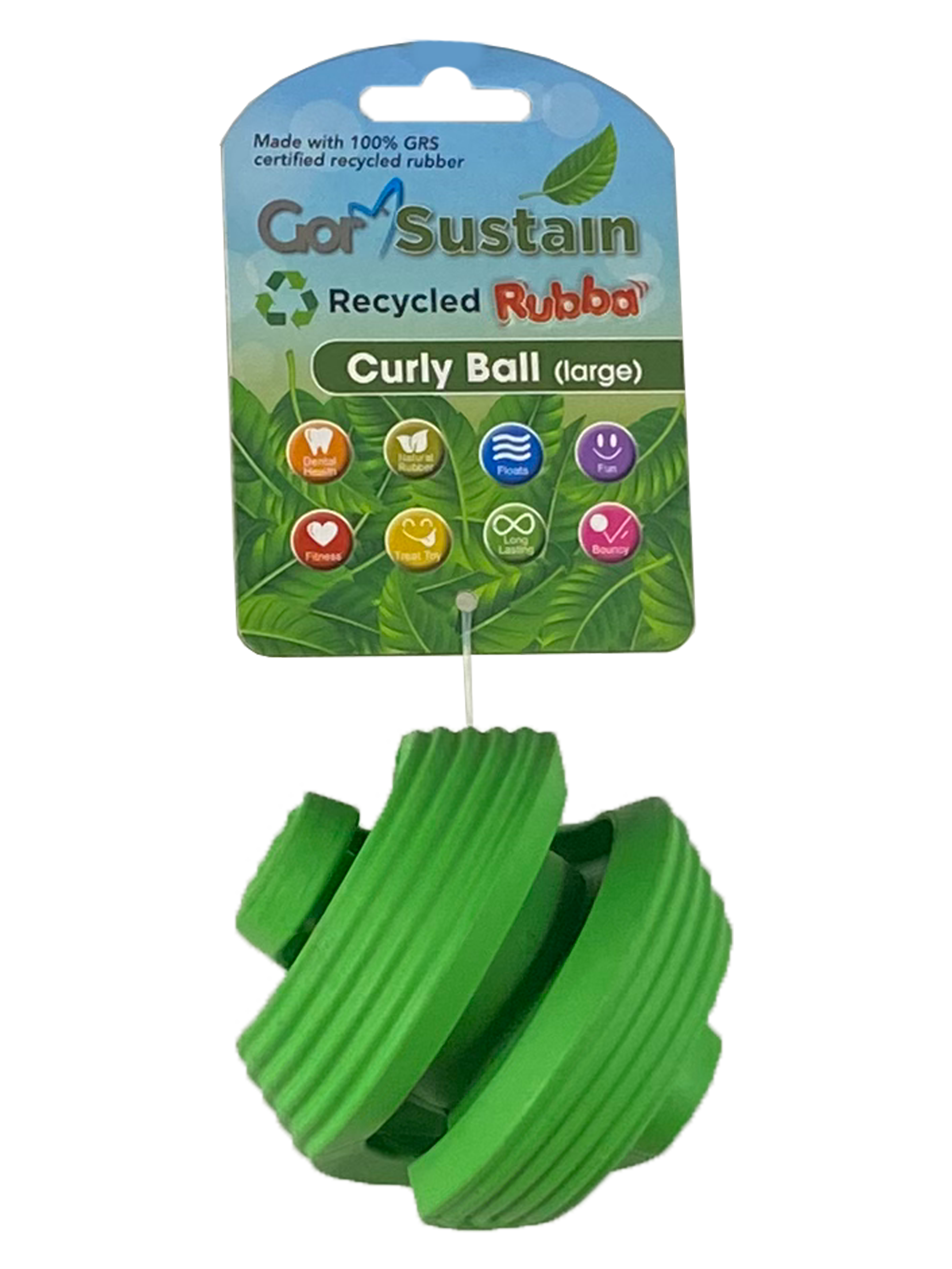Gor Pets Sustain Rubba Curly Ball Large 10.5cm - Green