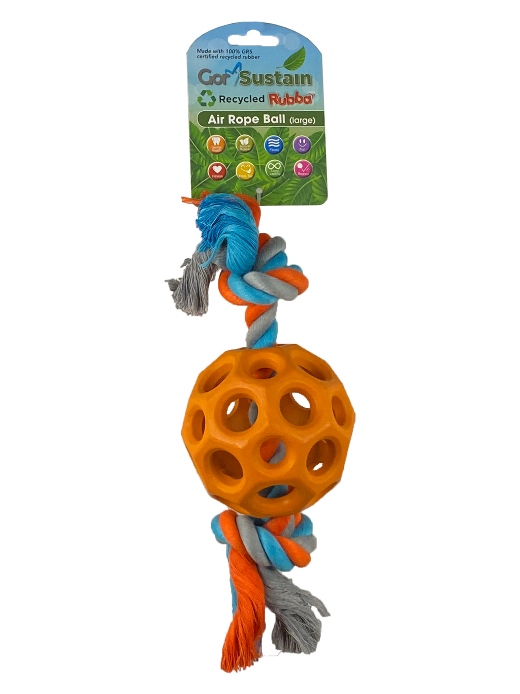 Gor Pets Sustain Rubba Air Rope Ball - Large (10.5cm) - Orange