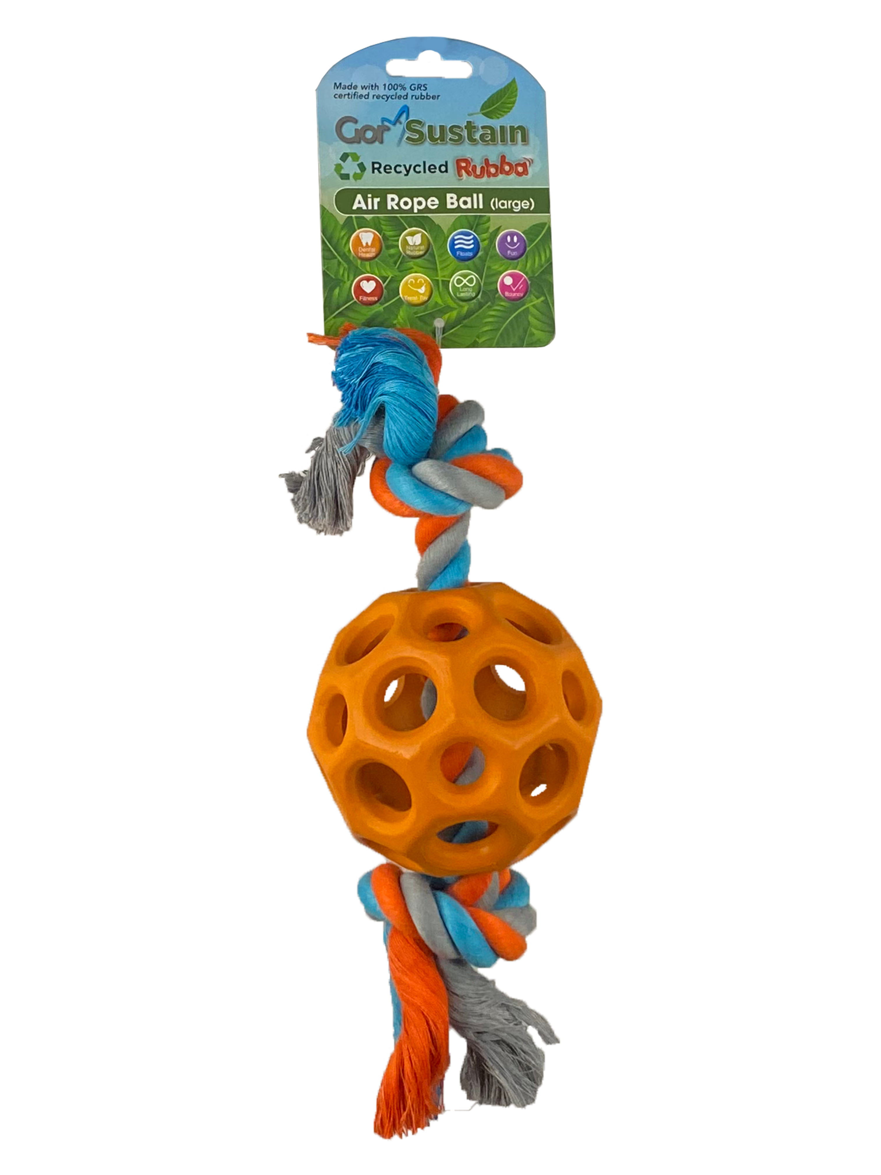 Gor Pets Sustain Rubba Air Rope Ball - Large (10.5cm) - Orange