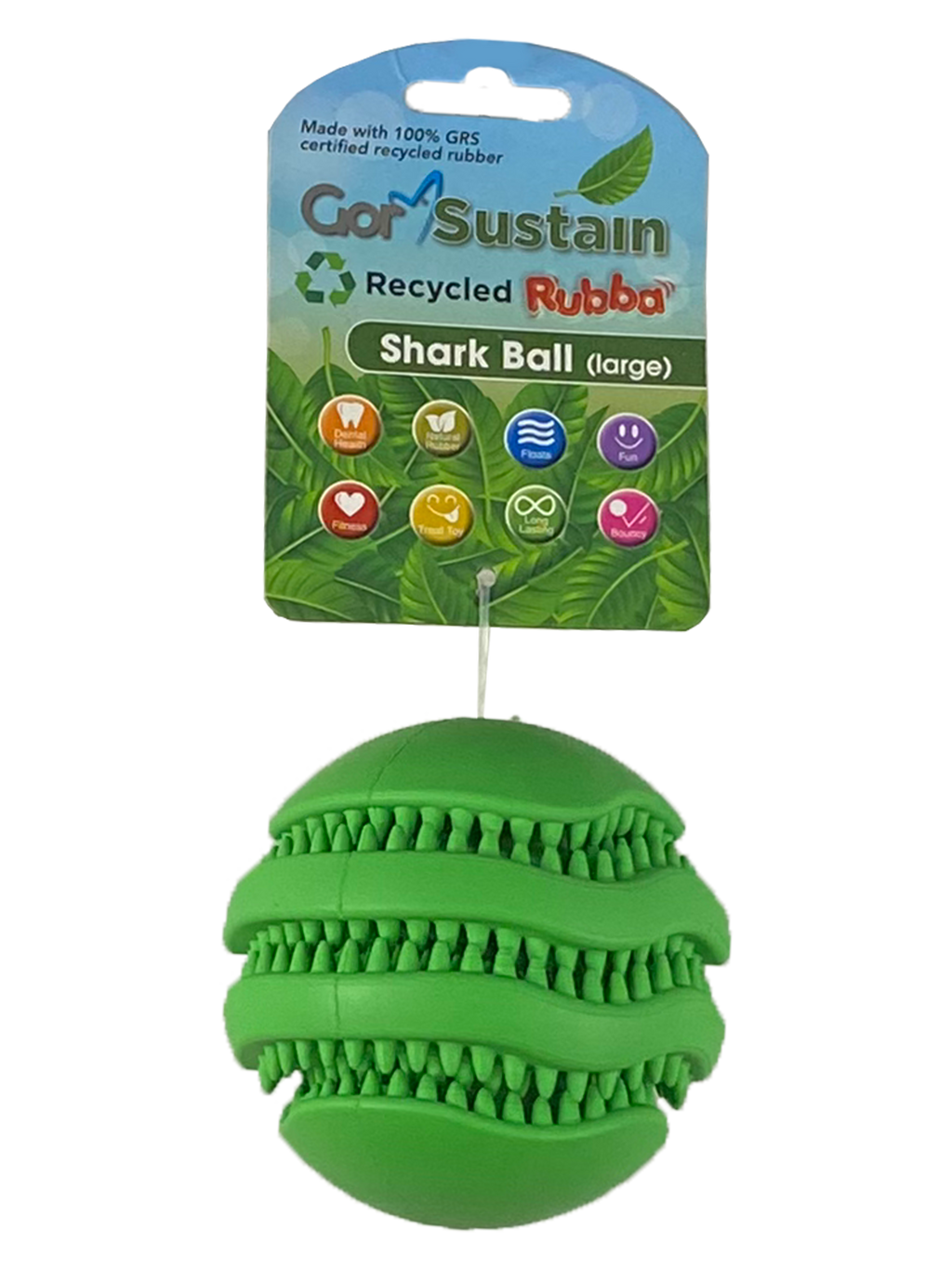 Gor Pets Sustain Rubba Shark Ball - Large (10.5cm) - Green