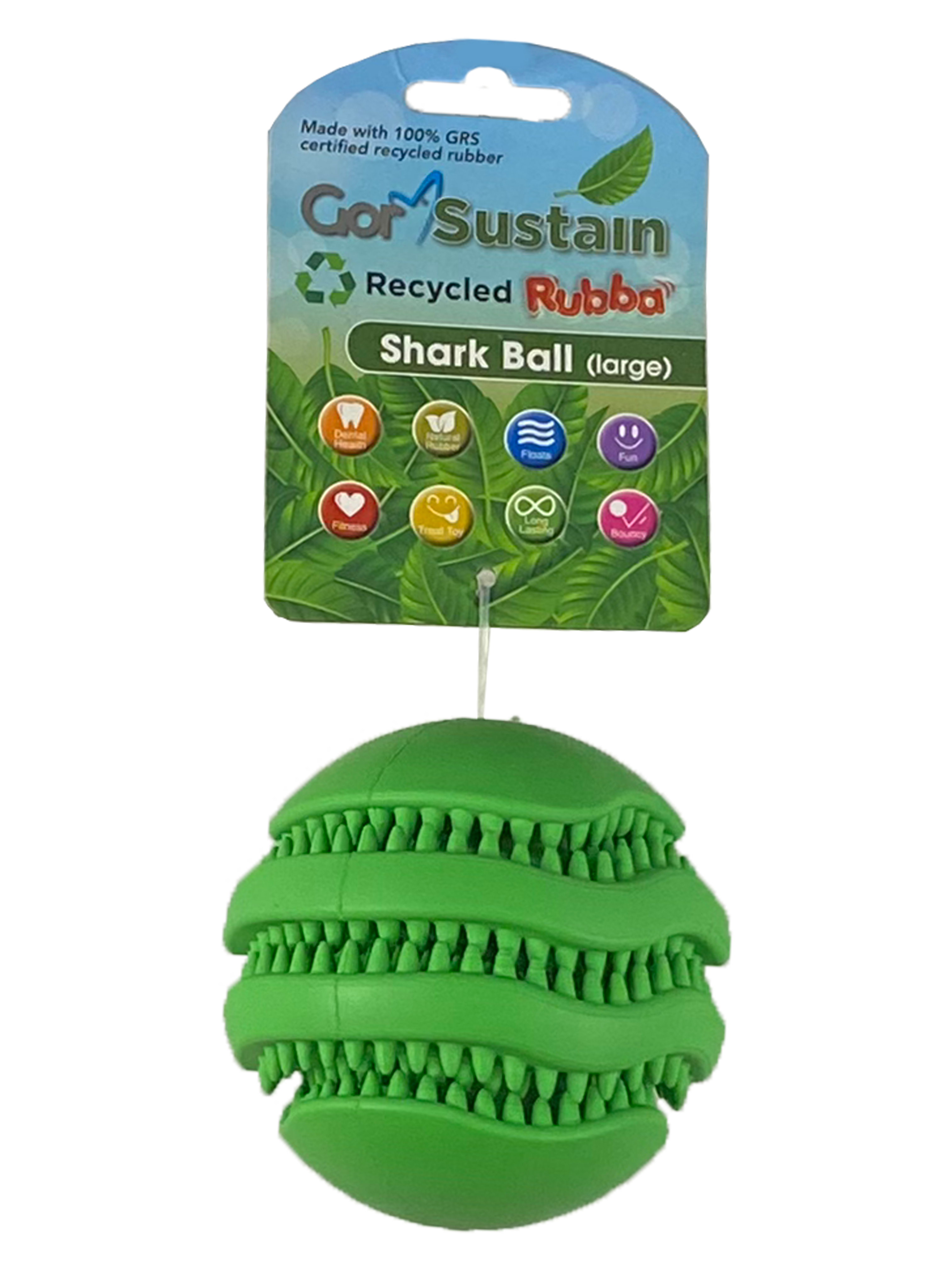 Gor Pets Sustain Rubba Shark Ball - Large (10.5cm) - Green
