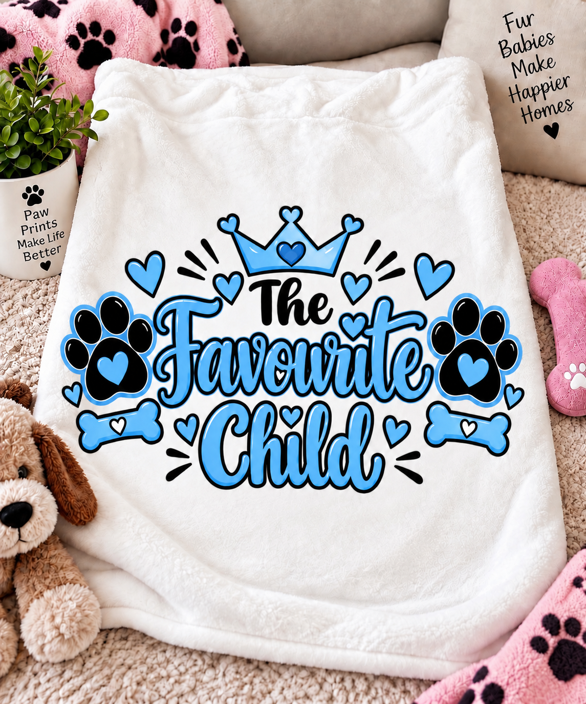 The Favourite Child Personalised Dog Blanket - blue