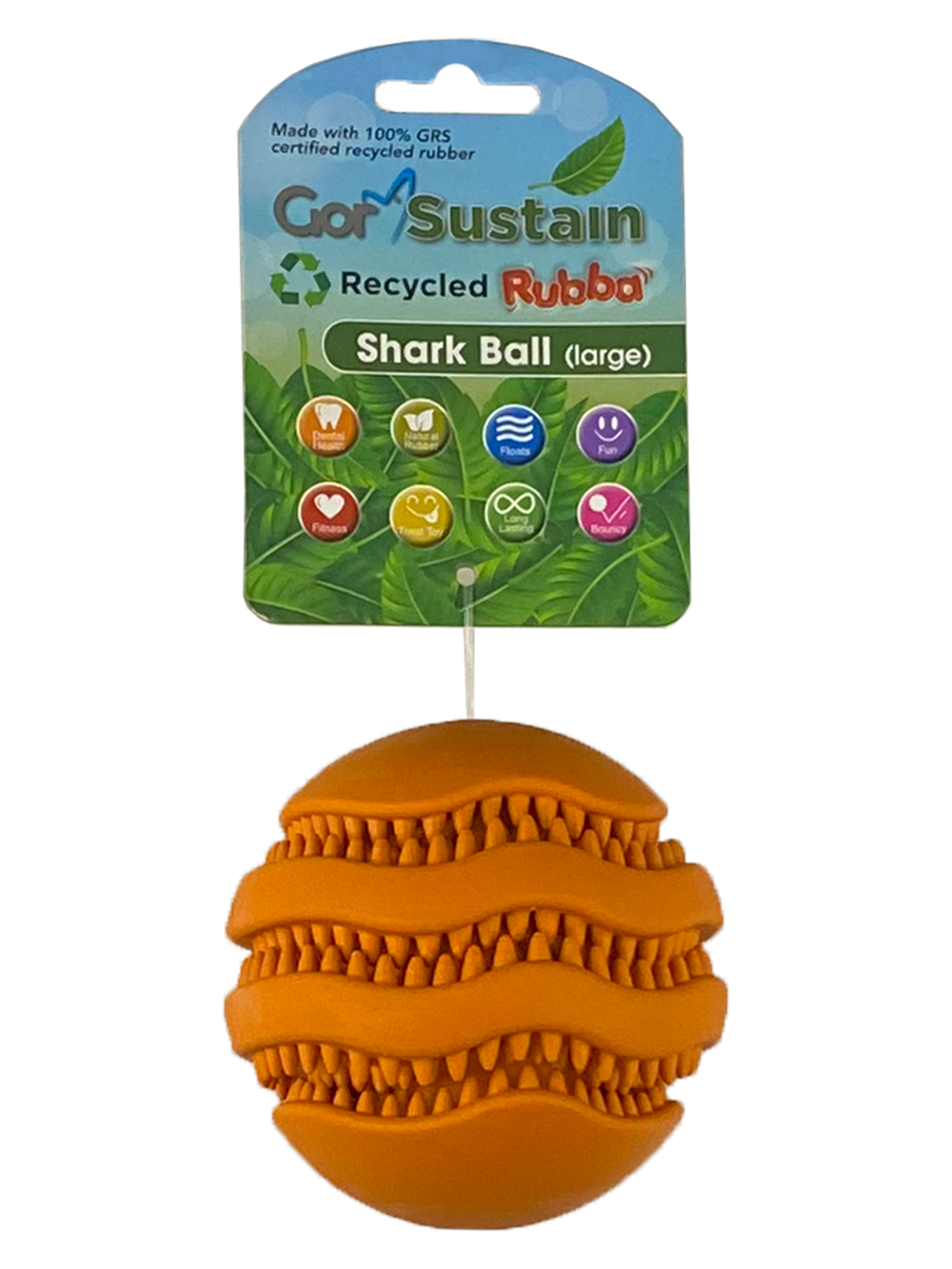 Gor Pets Sustain Rubba Shark Ball - Large (10.5cm) - Orange