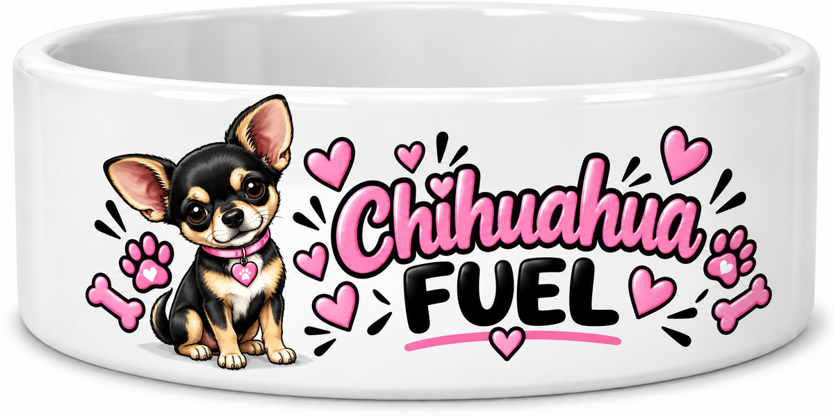 Personalised Chihuahua Fuel Dog Bowl - Pink