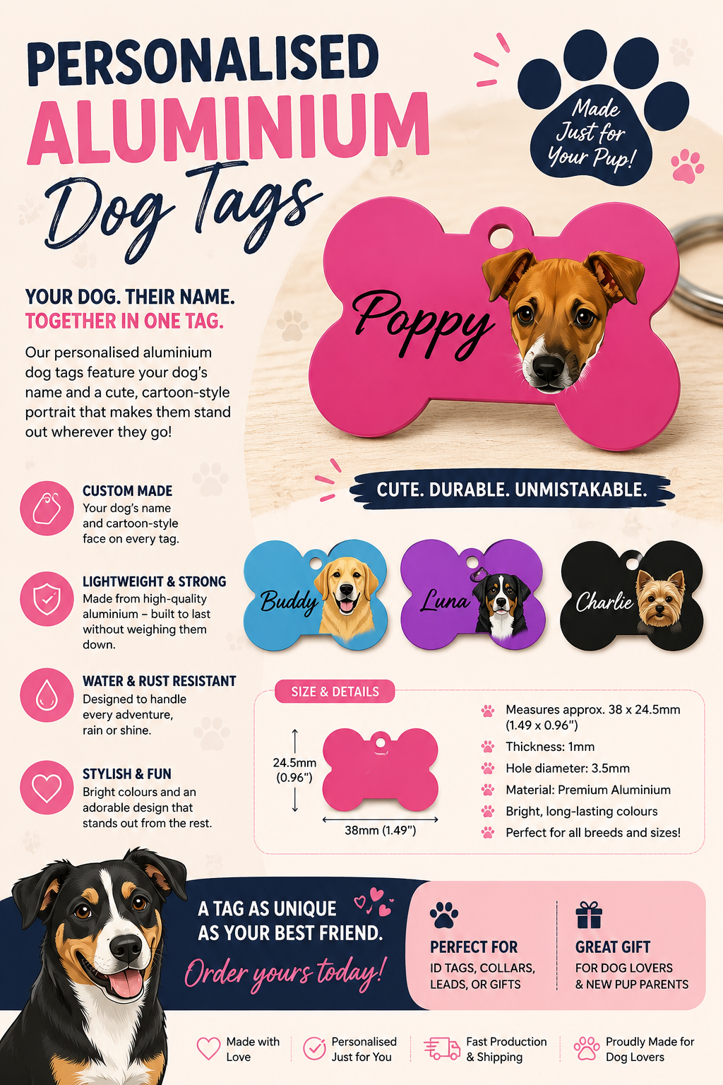 Personalsied pet ID tags bone shaped