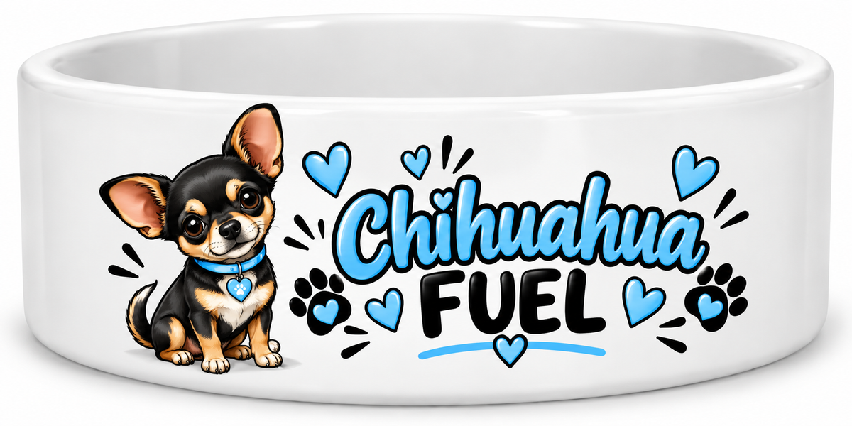 Personalised Chihuahua Fuel Dog Bowl - blue