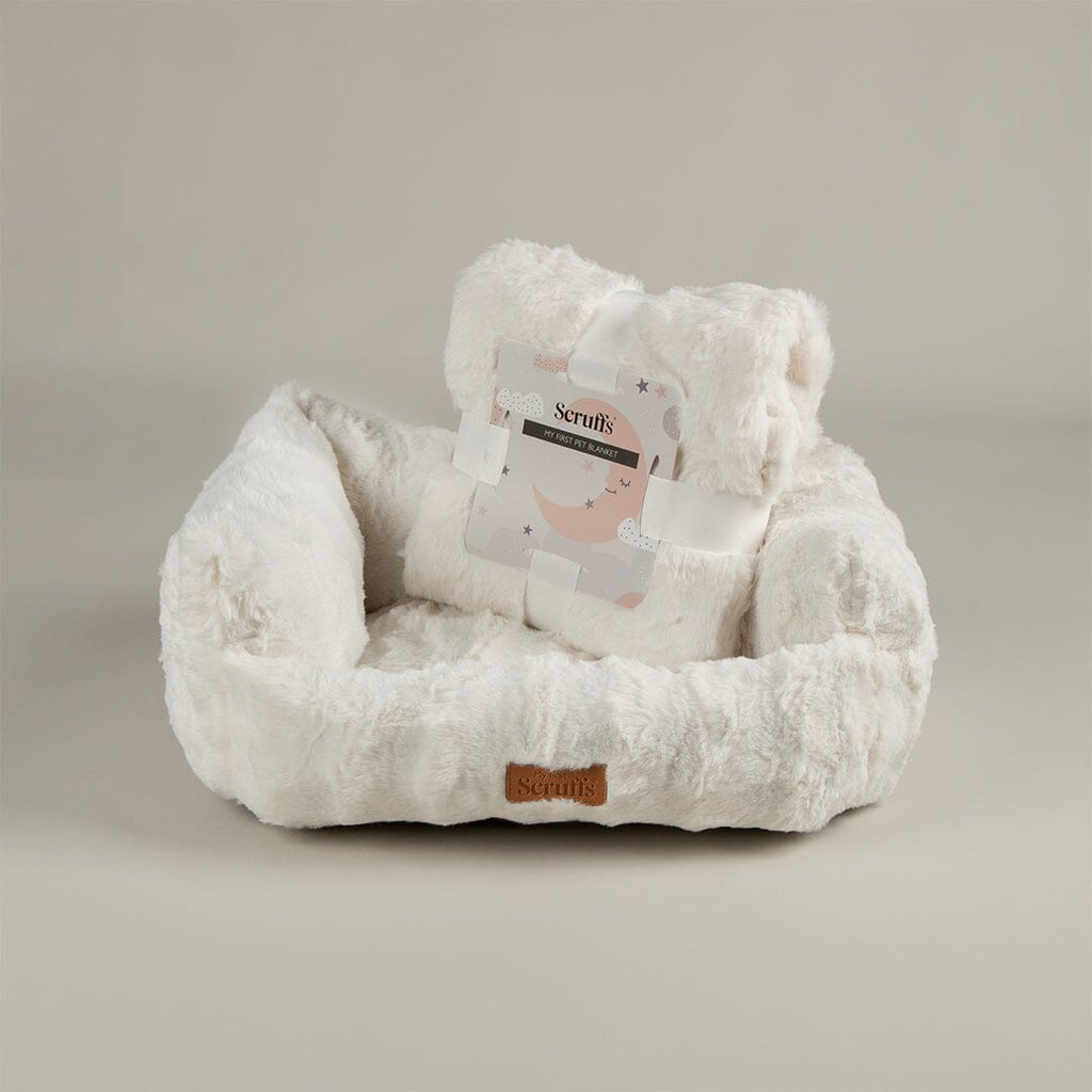 Cloud 'My First' Kitten & Puppy Box Bed & Blanket Set - Cream