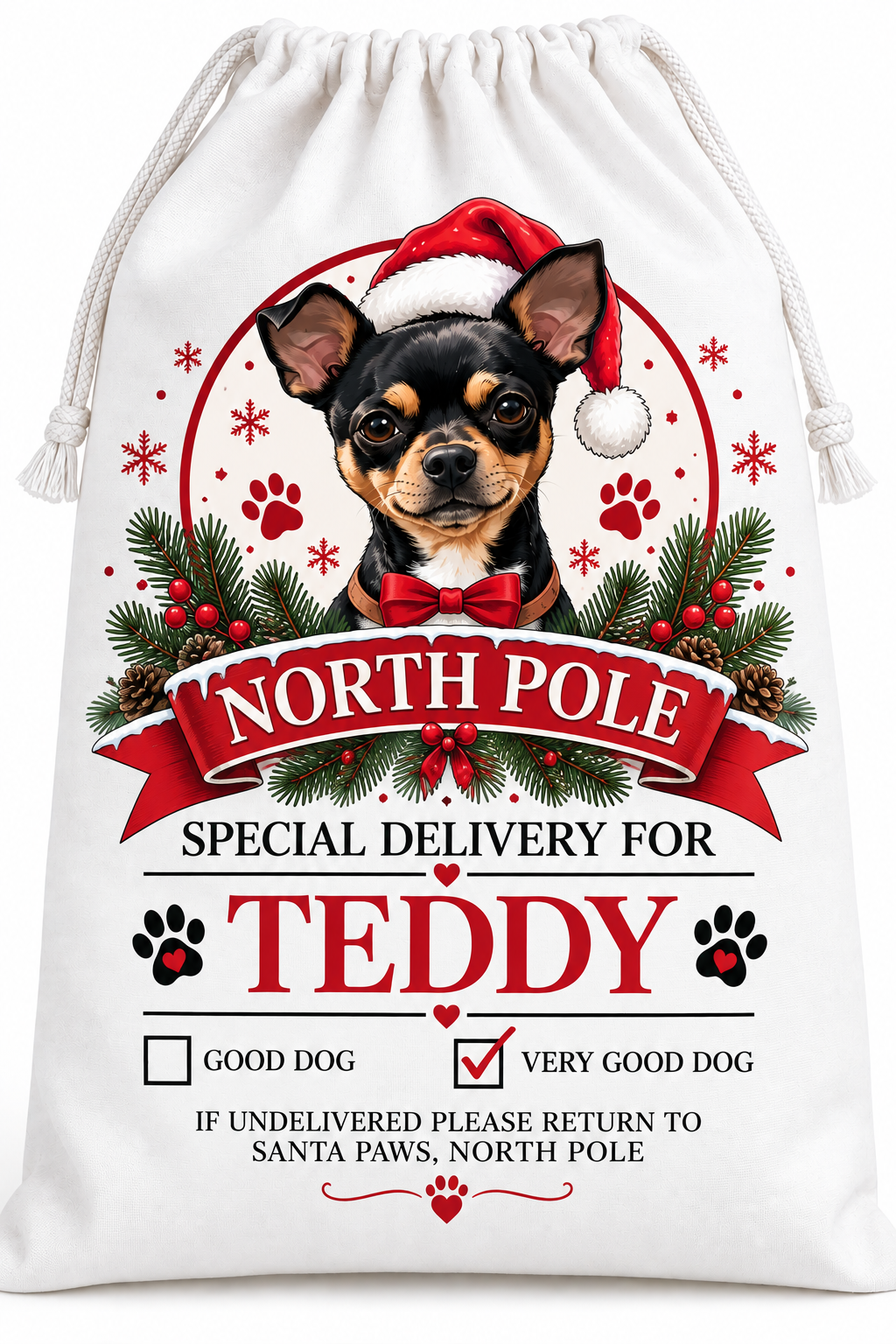 Personalised Cartoon Dog Christmas Sack