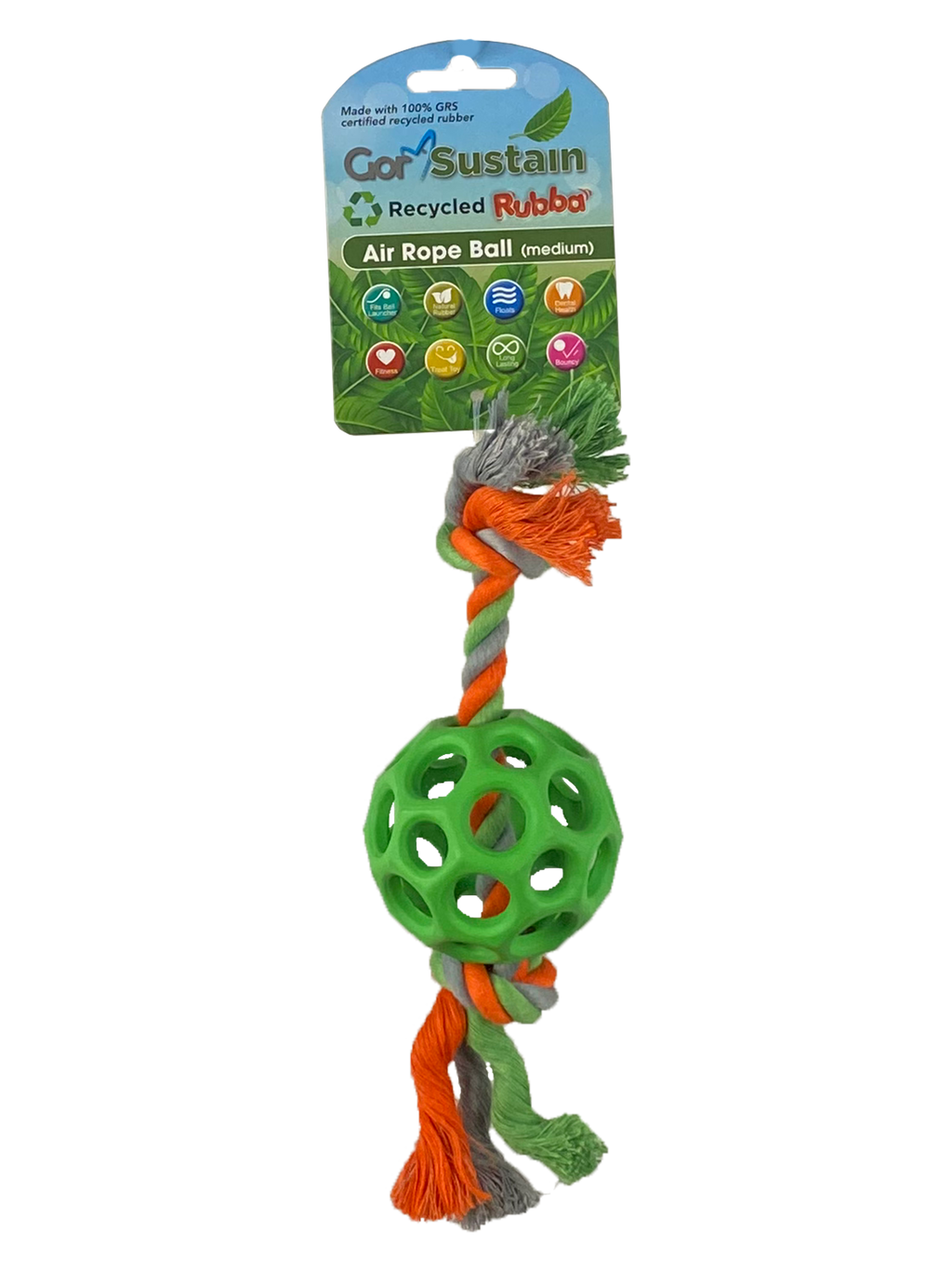 Gor Pets Sustain Rubba Air Rope Ball - Medium (6.5cm) - Green