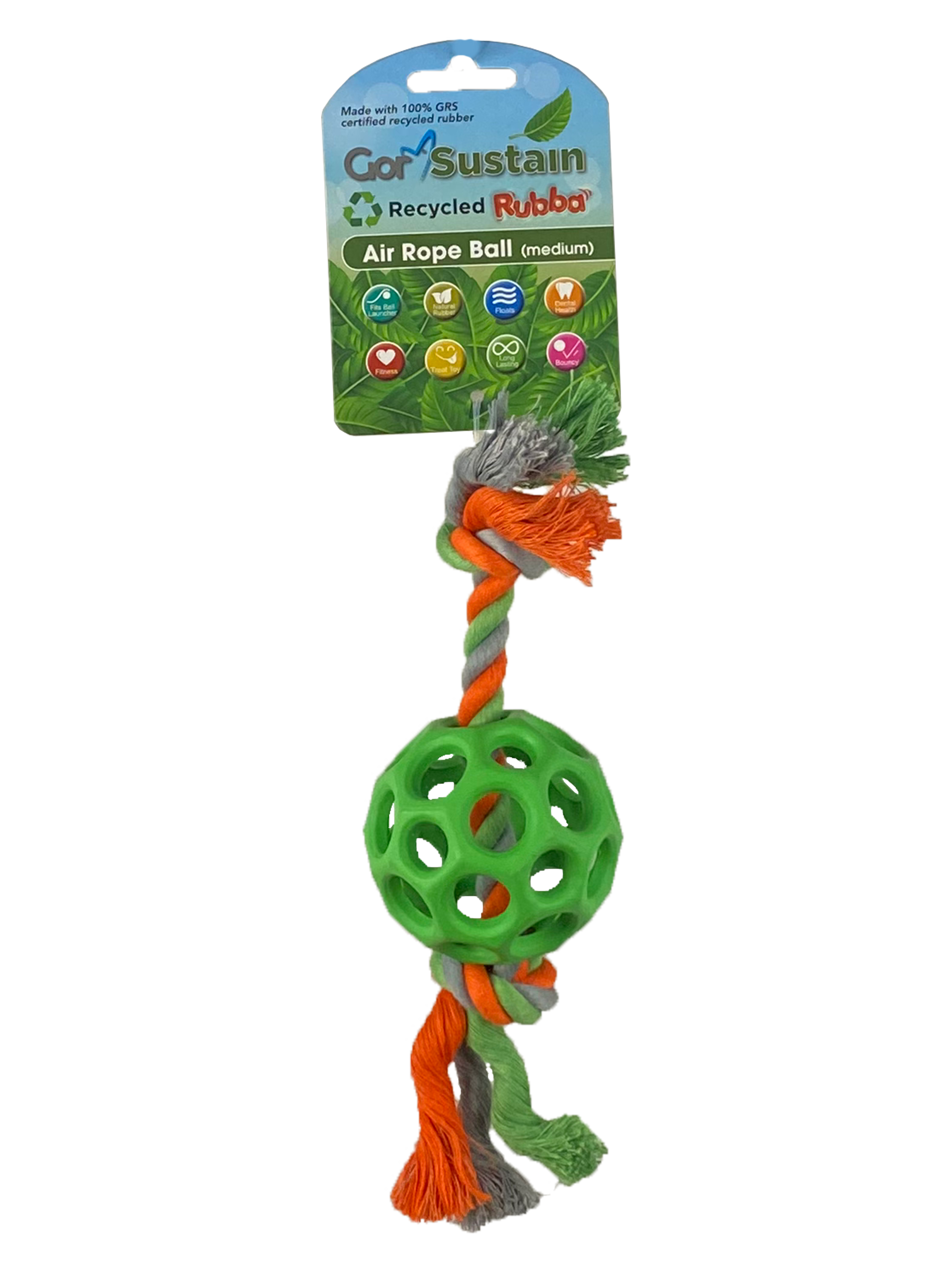 Gor Pets Sustain Rubba Air Rope Ball - Medium (6.5cm) - Green
