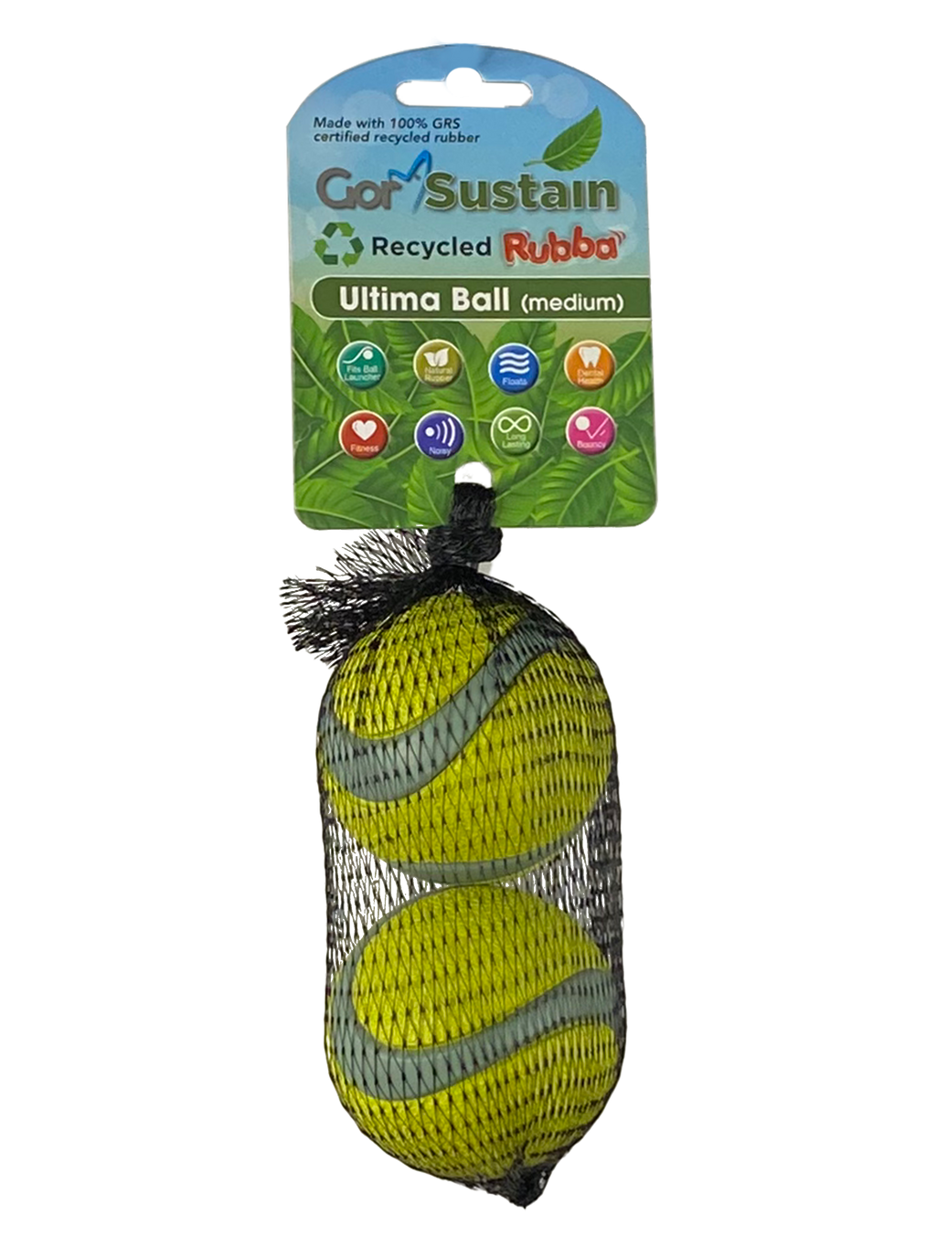 Gor Pets Sustain Rubba Ultima Ball 2 PACK Medium 6.5cm - Neon