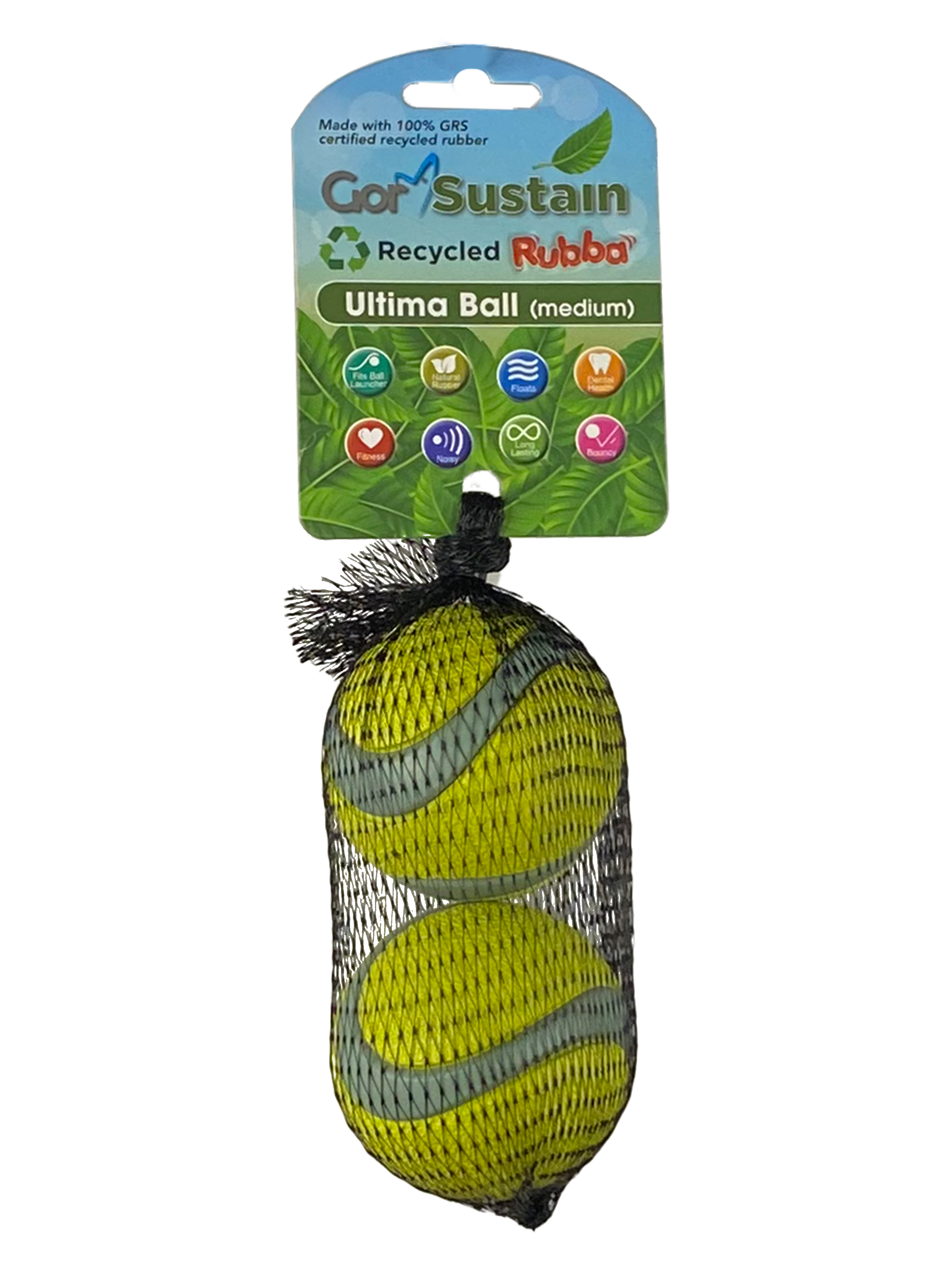 Gor Pets Sustain Rubba Ultima Ball 2 PACK Medium 6.5cm - Neon