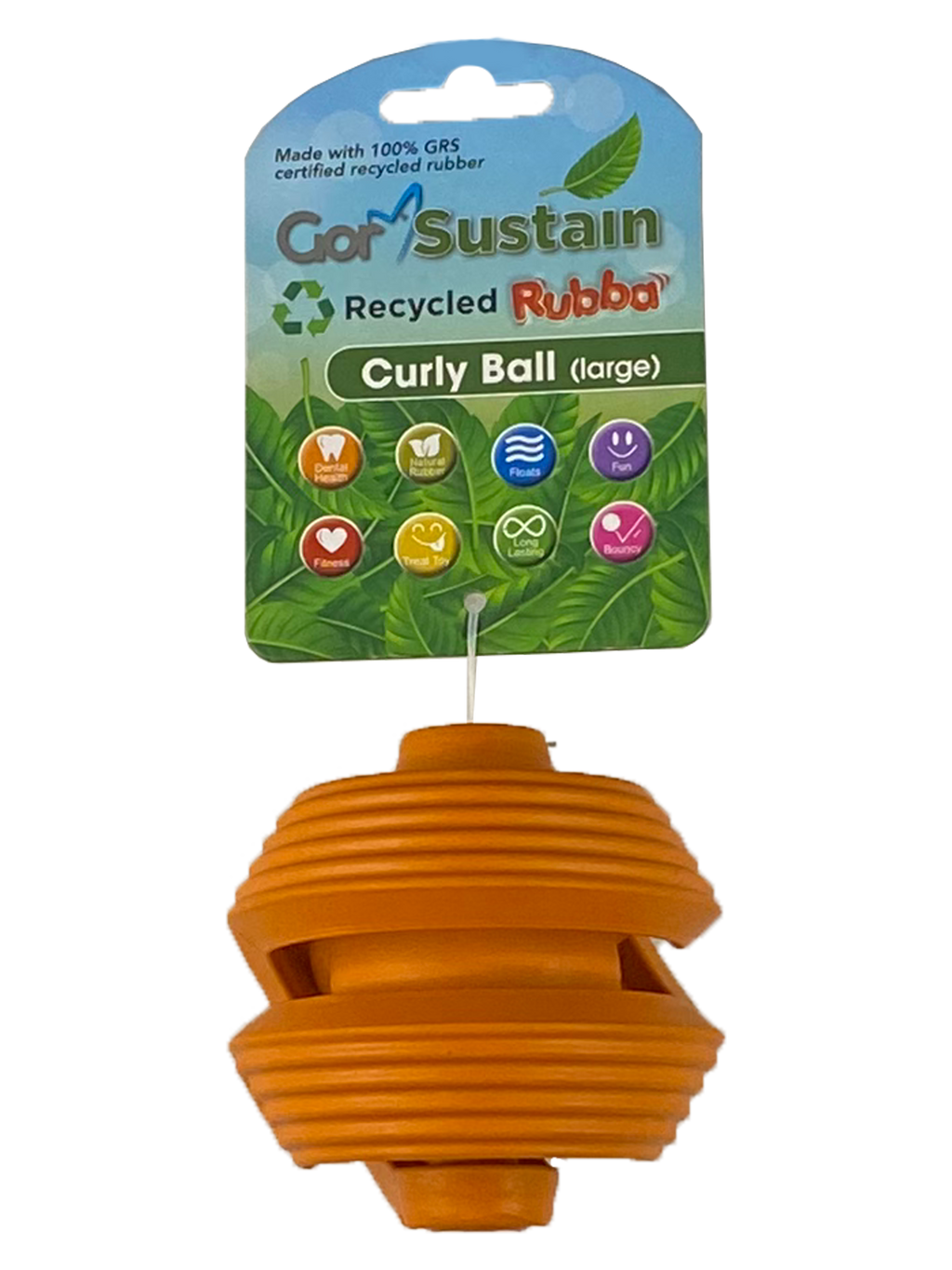 Gor Pets Sustain Rubba Curly Ball Large 10.5cm - Orange