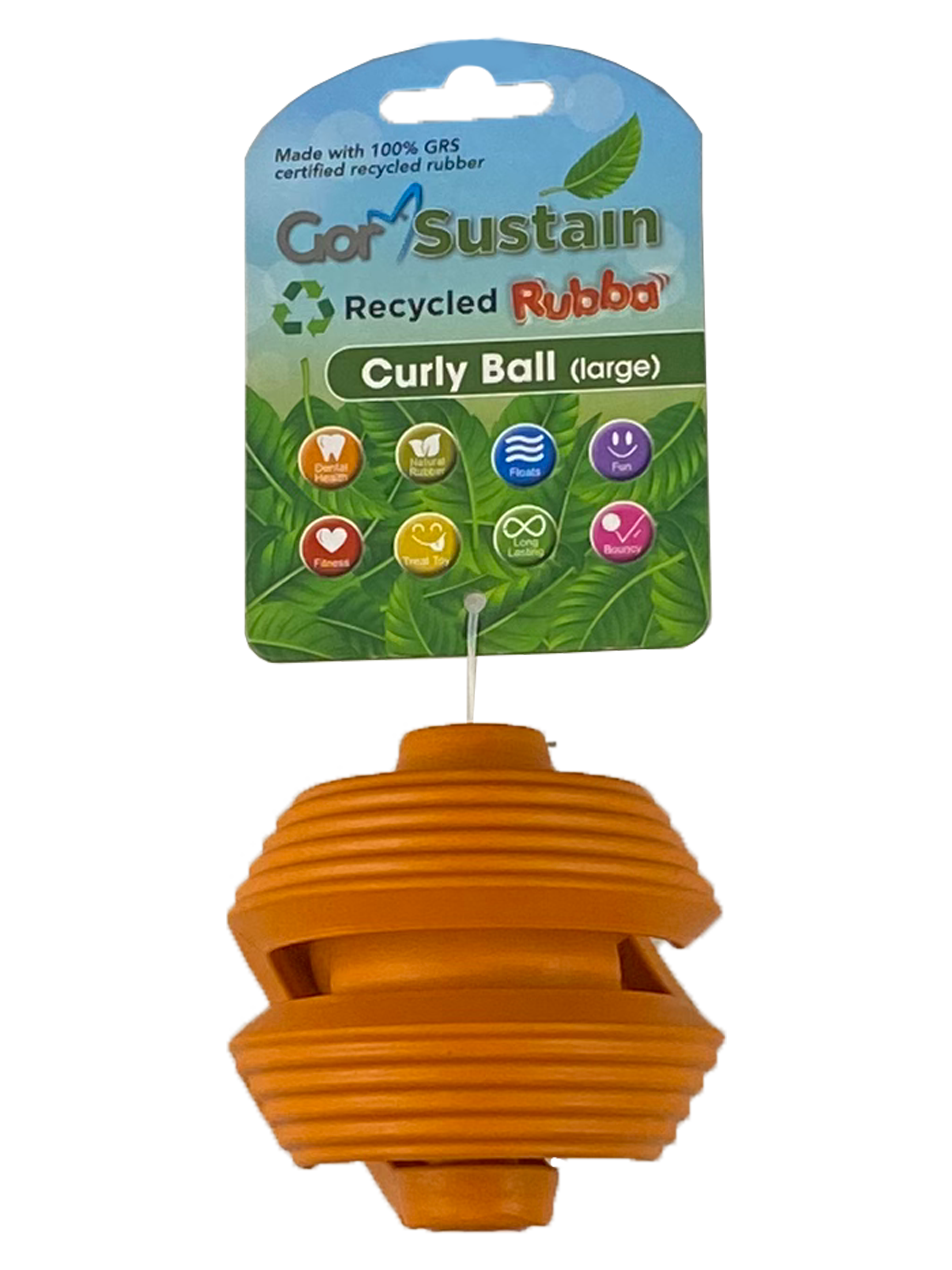 Gor Pets Sustain Rubba Curly Ball Large 10.5cm - Orange