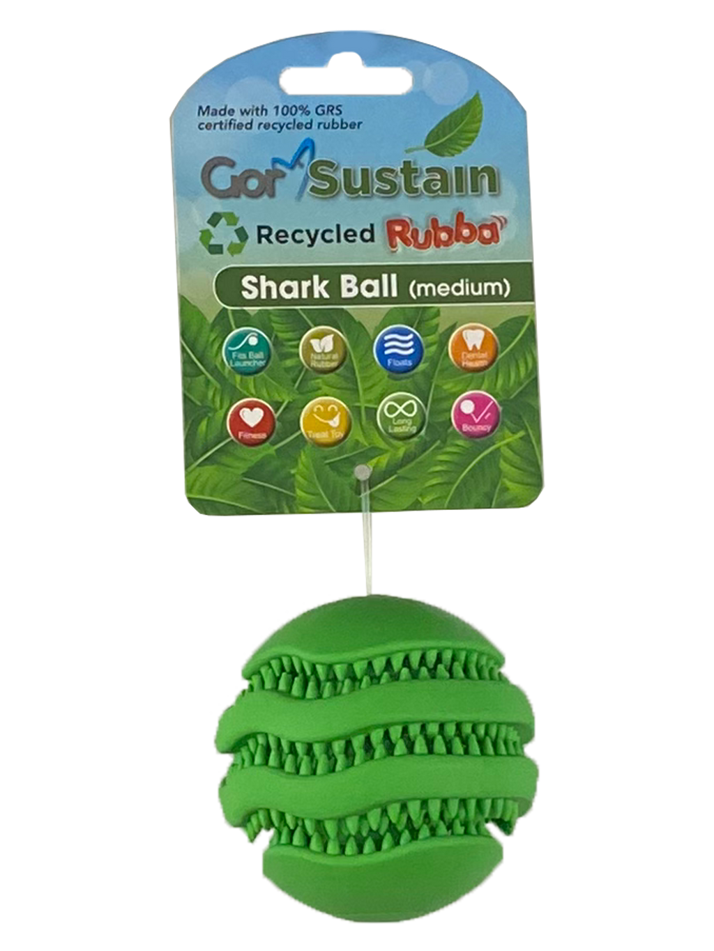Gor Pets Sustain Rubba Shark Ball - Medium (6.5cm) - Green