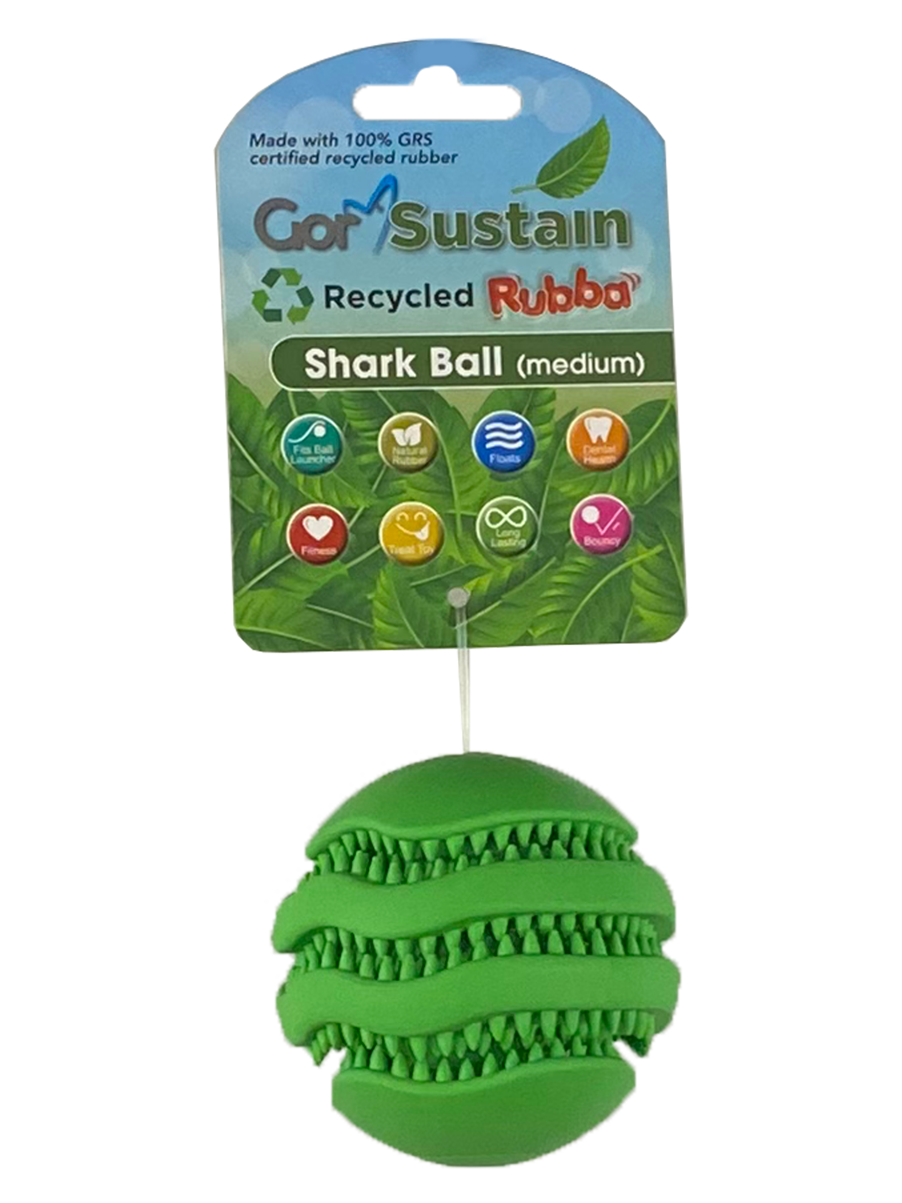 Gor Pets Sustain Rubba Shark Ball - Medium (6.5cm) - Green