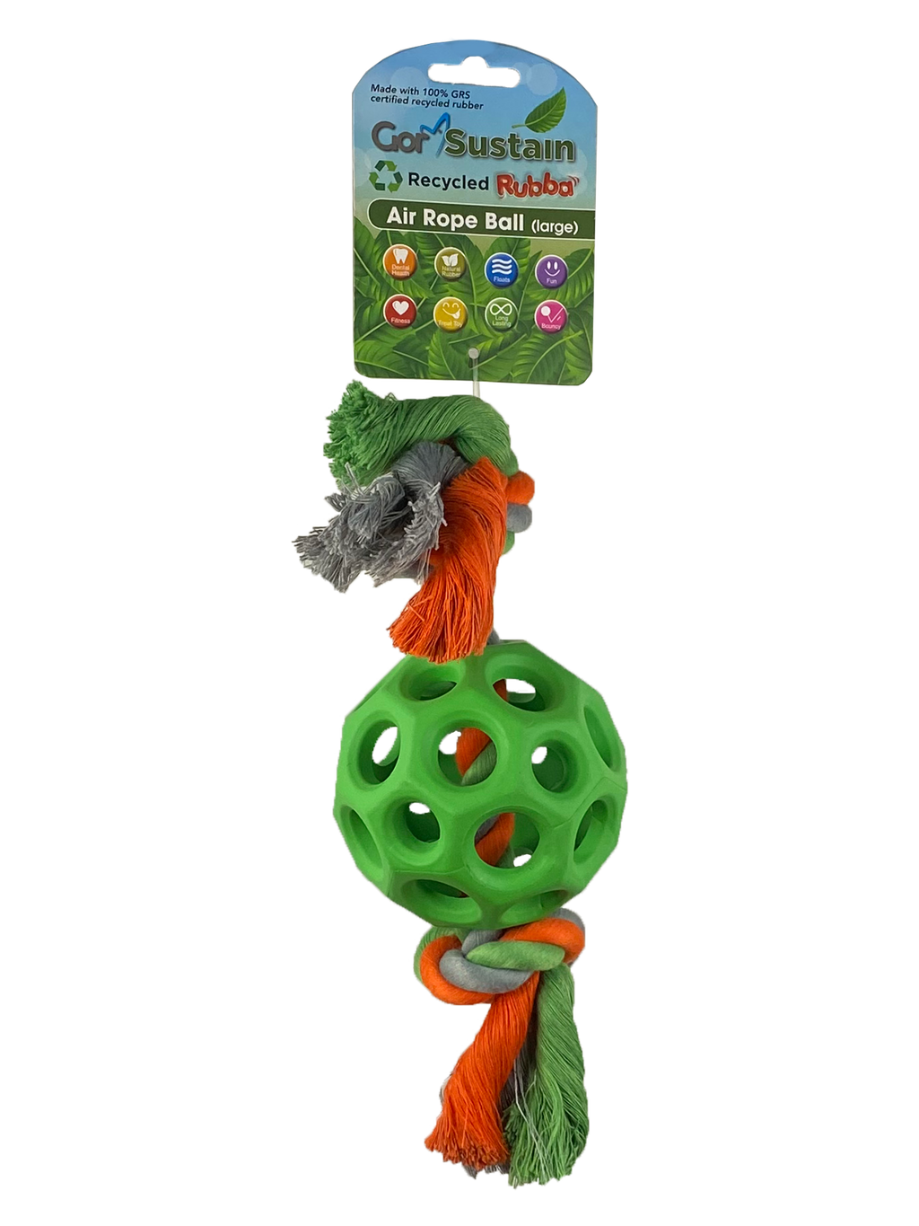 Gor Pets Sustain Rubba Air Rope Ball - Large (10.5cm) - Green