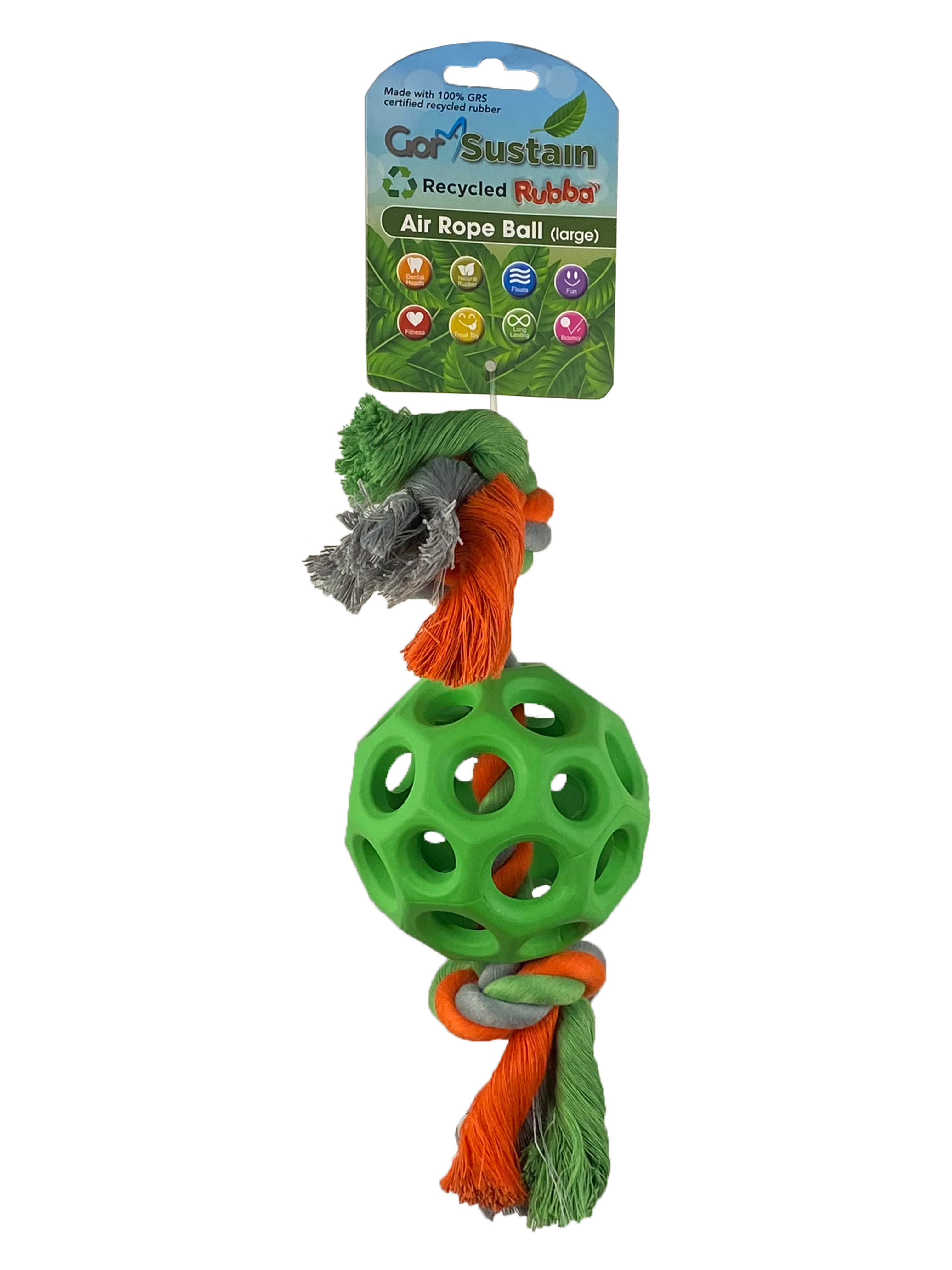 Gor Pets Sustain Rubba Air Rope Ball - Large (10.5cm) - Green