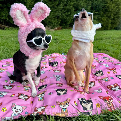 Roll and Go Signature Collection Pink Padded Chihuahua Print Travel Mat by My Chi and Me